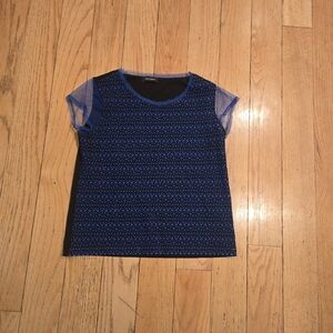 Cop.Copine Mesh Isac Top Tee Blue Women's Size 38 Lagenlook